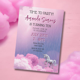 Invitación Dreamy Cloud Unicorn Fantasy Girl 10th Birthday
