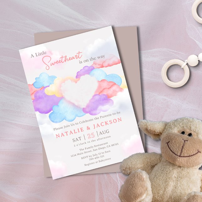 Invitación Dreamy Clouds Little Squerido Coed Baby Shower (Dreamy Clouds Little Sweetheart Coed Baby Shower Invitation)