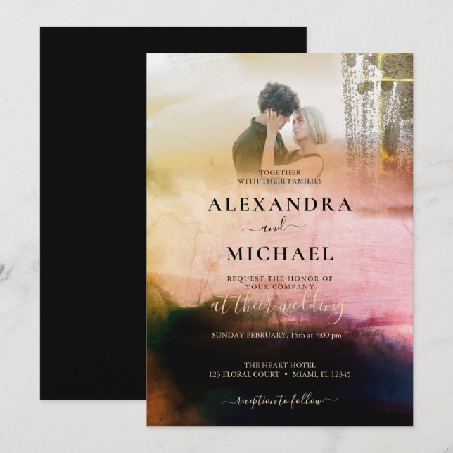 Invitación Dreamy Cream Black Abstract Photo Overlay Boda (Anverso / Reverso)