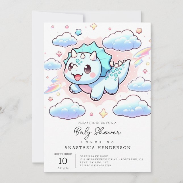 Invitación Dreamy Cute Dinosaur Baby Shower (Anverso)