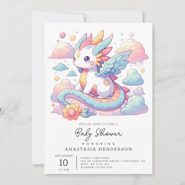 Invitación Dreamy Cute Dragon Baby Shower (Anverso)