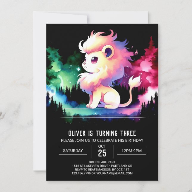 Invitación Dreamy Cute Lion Birthday (Anverso)