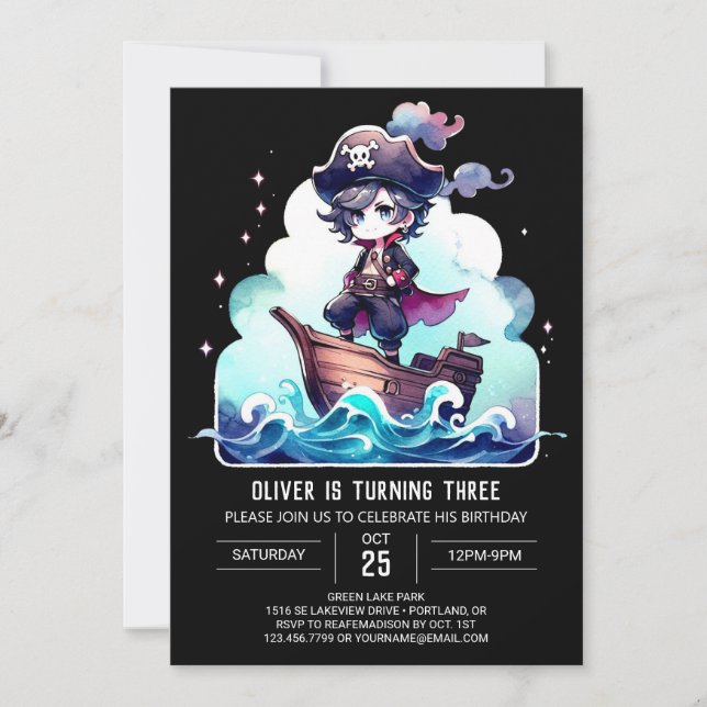 Invitación Dreamy Cute Pirate Cumpleaños (Anverso)