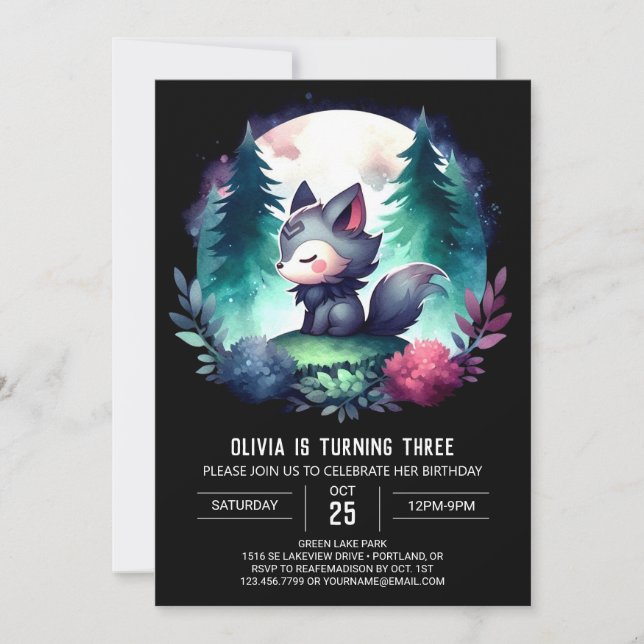 Invitación Dreamy Digital Wolf Birthday (Anverso)