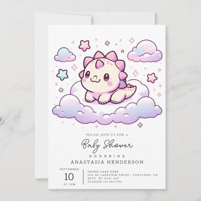 Invitación Dreamy Dino Dinosaur Baby Shower (Anverso)