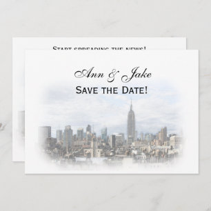 Invitación Dreamy Dk Gray NYC Skyline Save the Date H