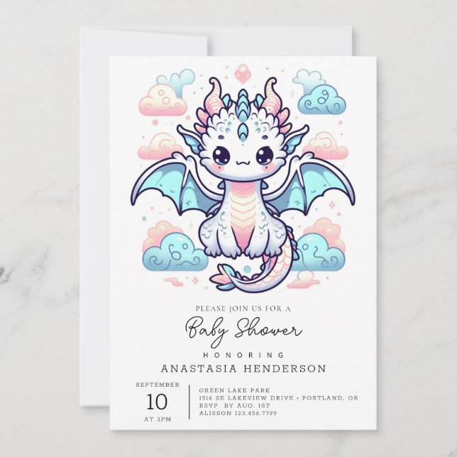 Invitación Dreamy Dragon Baby Shower (Anverso)
