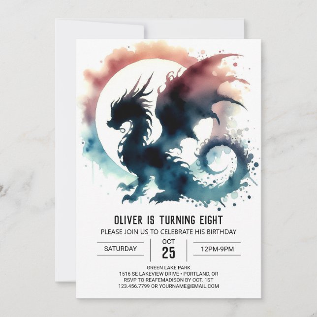 Invitación Dreamy Dragon Birthday DIY (Anverso)