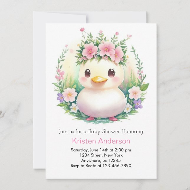 Invitación Dreamy Duckling Adventure Chica Baby Shower (Anverso)