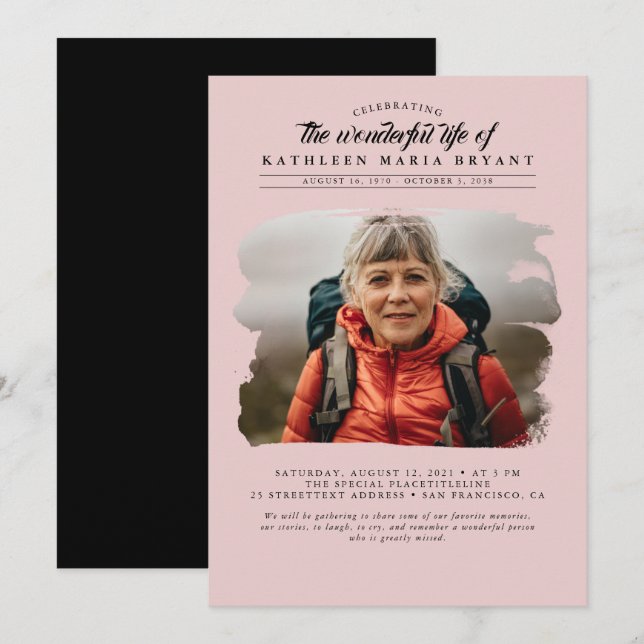 Invitación Dreamy Elegant Celebration of Life Funeral Photo (Anverso / Reverso)
