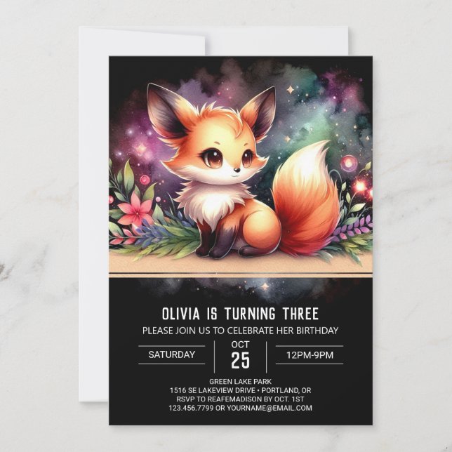 Invitación Dreamy Elegant Fox Birthday (Anverso)