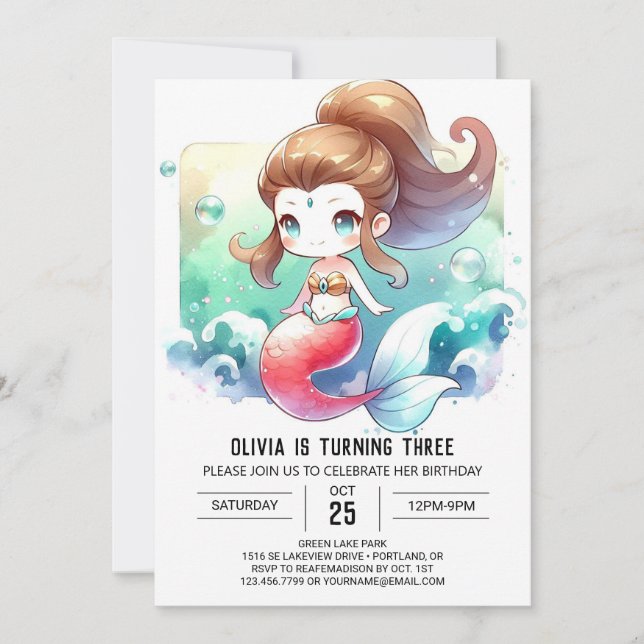 Invitación Dreamy Elegant Mermaid Cumpleaños (Anverso)