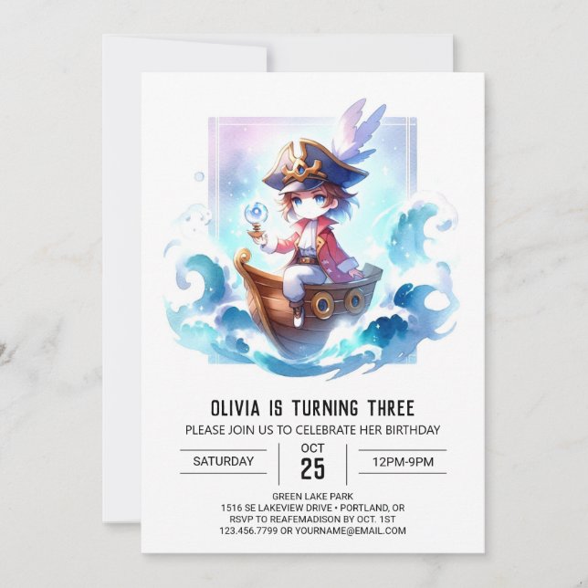 Invitación Dreamy Elegant Pirate Cumpleaños (Anverso)