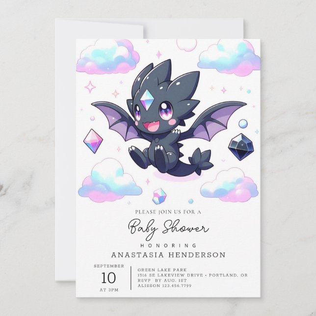 Invitación Dreamy Enchanted Dragon Baby Shower (Anverso)
