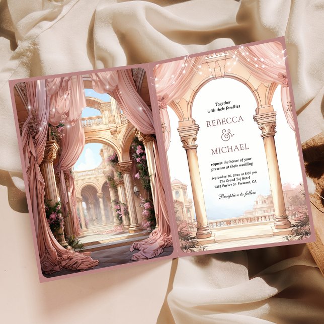 Invitación Dreamy Fairytale Palace Dusty Rose QR Code Wedding (Subido por el creador)