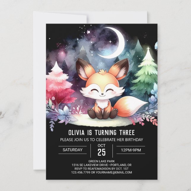 Invitación Dreamy Fantasy Fox Birthday (Anverso)