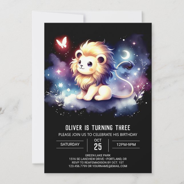 Invitación Dreamy Fantasy Lion Birthday (Anverso)