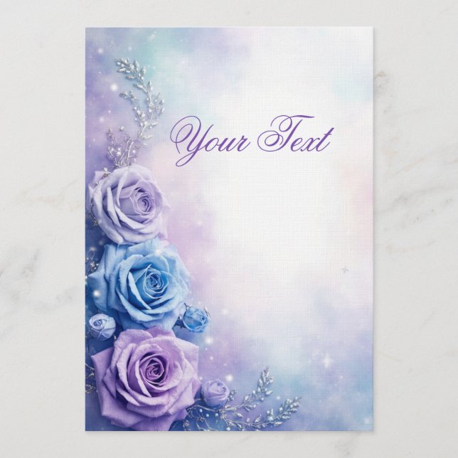 Invitación Dreamy Fantasy Purple and Blue Roses (Anverso)