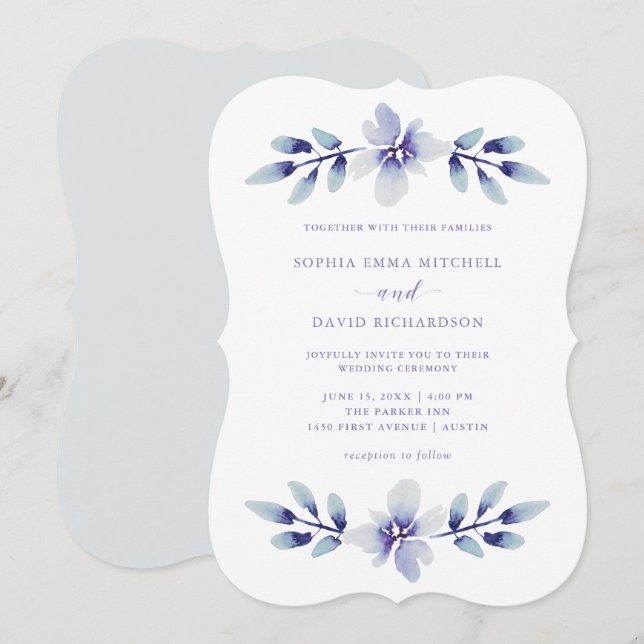 Invitación Dreamy Floral | Boda morado y azul (Anverso / Reverso)