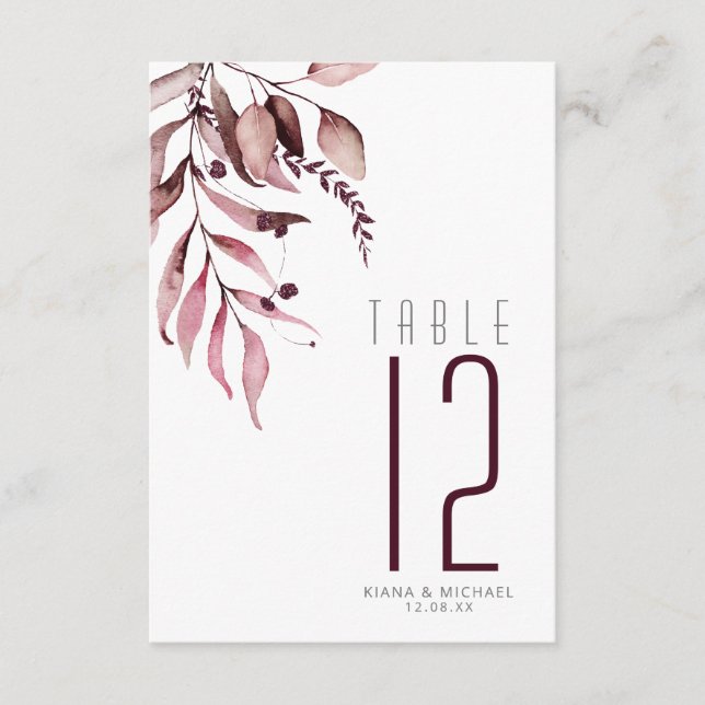 Invitación Dreamy Foliage Table Number Burgundy ID817 (Anverso)