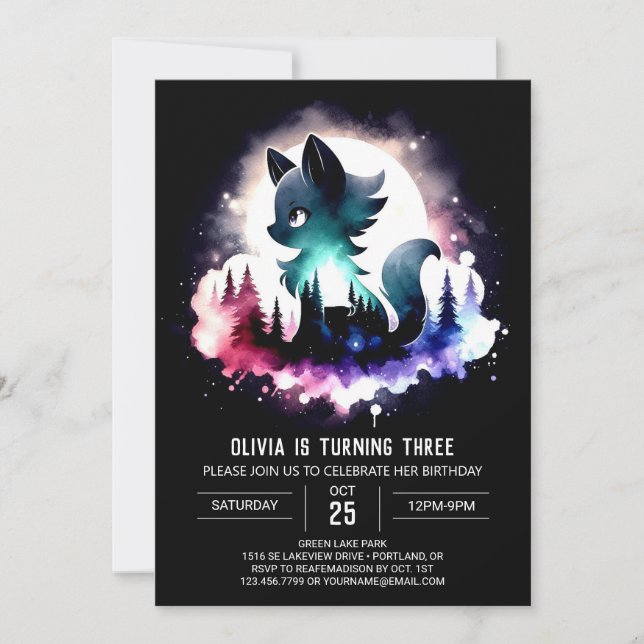 Invitación Dreamy Forest Wolf Birthday (Anverso)