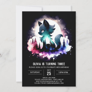 Invitación Dreamy Forest Wolf Birthday
