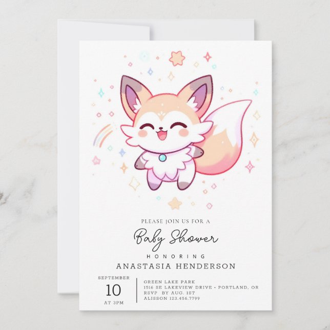 Invitación Dreamy Fox Baby Shower (Anverso)