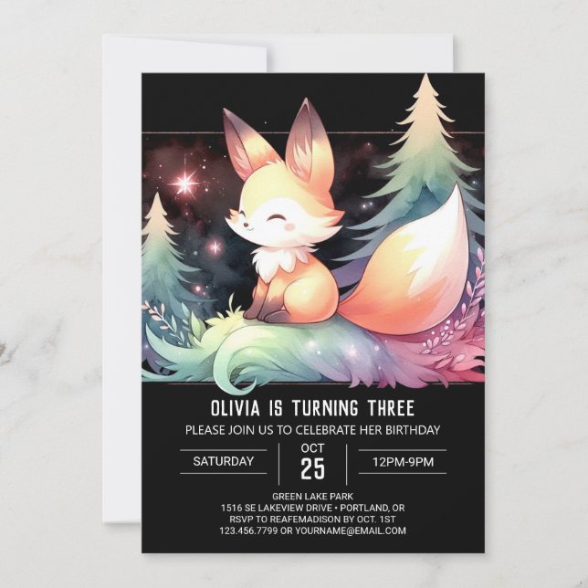 Invitación Dreamy Fun Fox Birthday digital (Anverso)