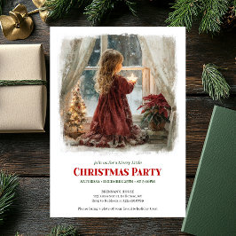 Invitación Dreamy girl awaits Santa printable holiday invite