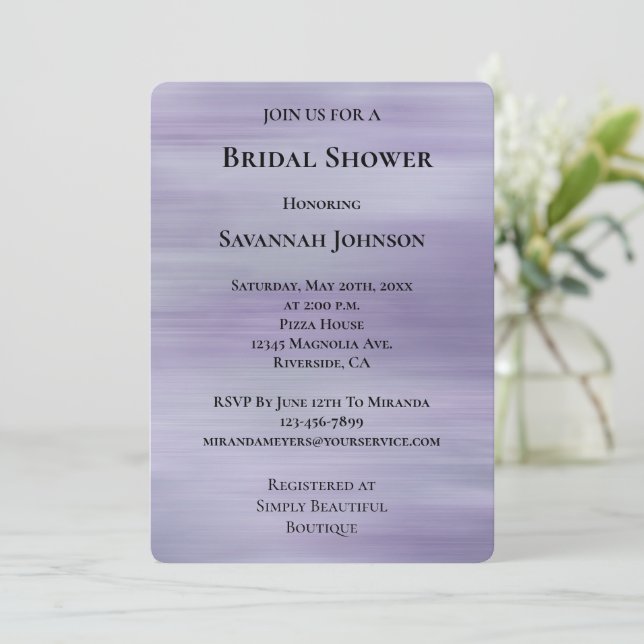 Invitación Dreamy Glam Purple Lavender Bridal Shower (Anverso de pie)