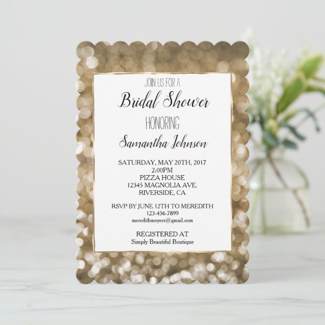 Invitación Dreamy Gold Bokeh Bridal Shower (Anverso de pie)
