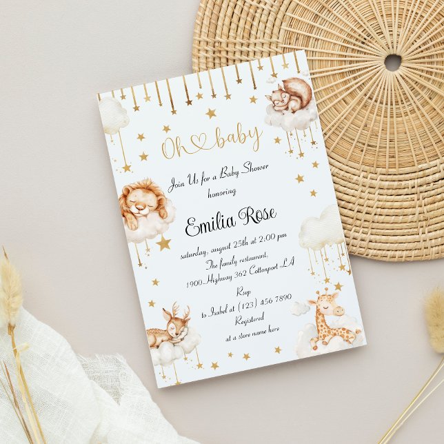 Invitación Dreamy Gold Starry Sky Sleeping Animals Shower (Subido por el creador)