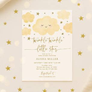 Invitación Dreamy Gold Twinkle Star Cloud Baby Shower