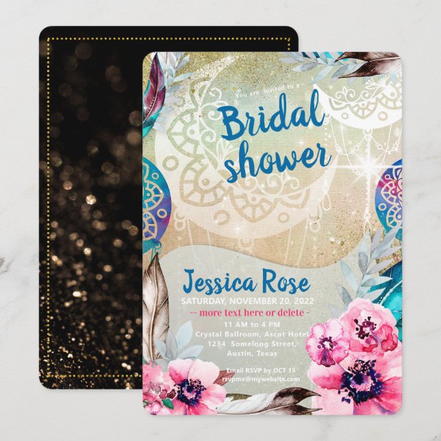 Invitación Dreamy Golden Boho Moon Bridal Shower (Anverso / Reverso)