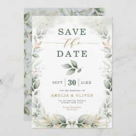 Invitación Dreamy Greenery Gold Eucalyptus Save the Date