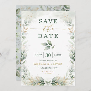Invitación Dreamy Greenery Gold Eucalyptus Save the Date