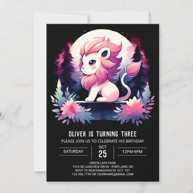 Invitación Dreamy Happy Lion Birthday (Anverso)