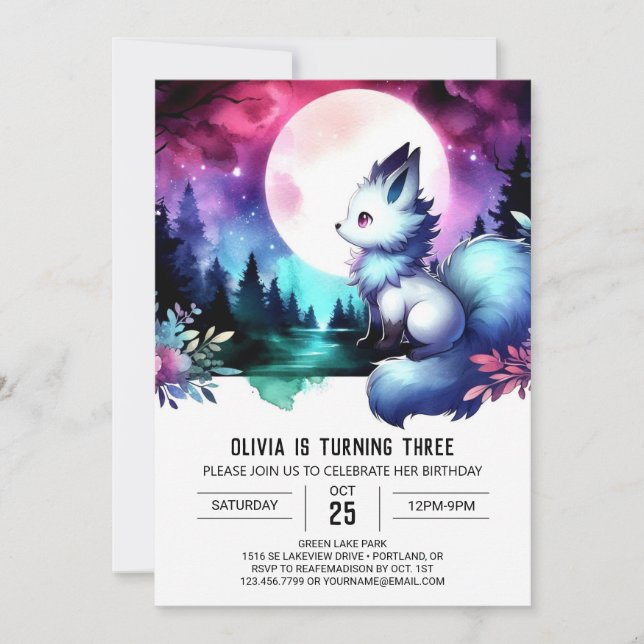 Invitación Dreamy Happy Wolf Birthday (Anverso)