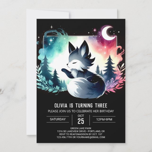 Invitación Dreamy Happy Wolf Birthday (Anverso)