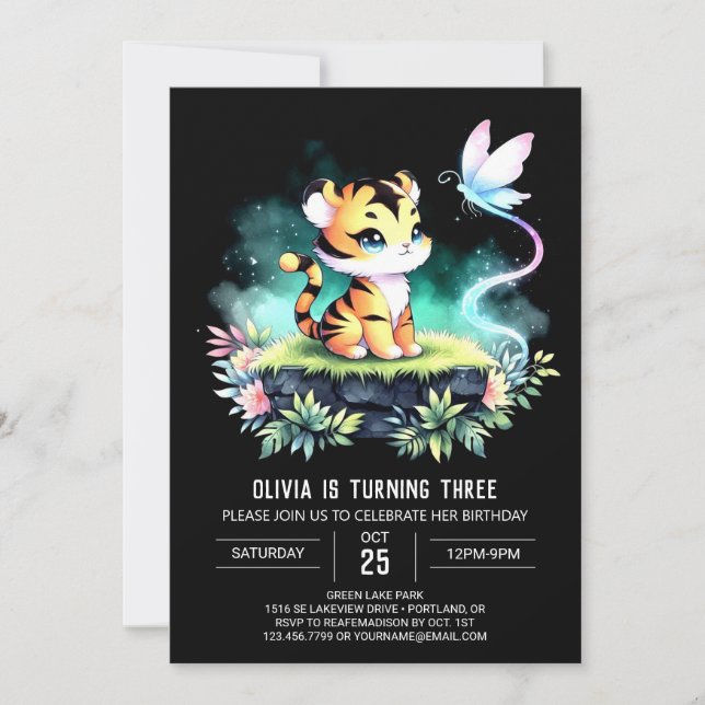 Invitación Dreamy Jungle Tiger Birday (Anverso)