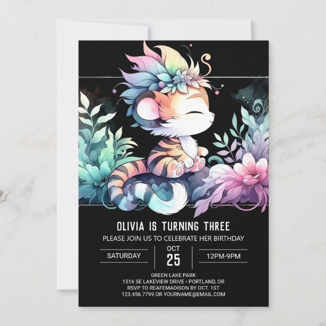 Invitación Dreamy Jungle Tiger Birday (Anverso)