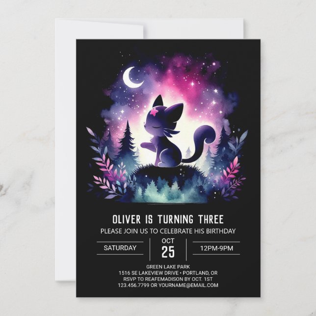 Invitación Dreamy Kids Cat Birthday (Anverso)