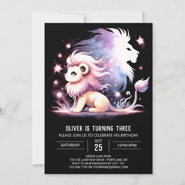 Invitación Dreamy Kids Lion Birthday (Anverso)