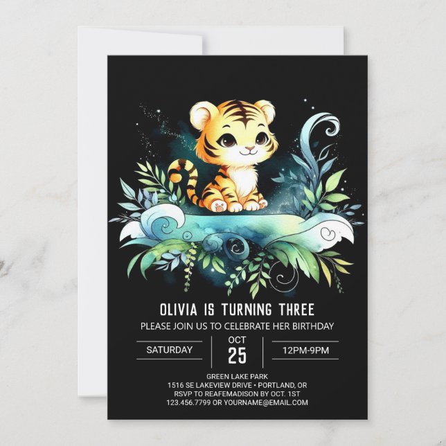 Invitación Dreamy Kids Tiger Birthday (Anverso)