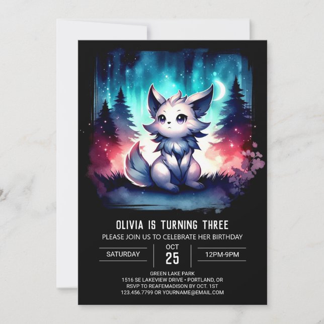 Invitación Dreamy Kids Wolf Birthday (Anverso)