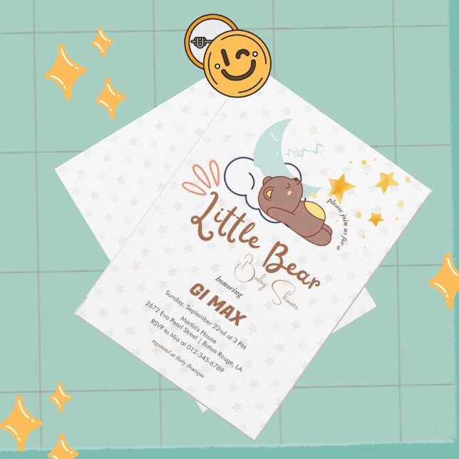 Invitación Dreamy Little Bear Cloud and Star Baby Shower (Subido por el creador)