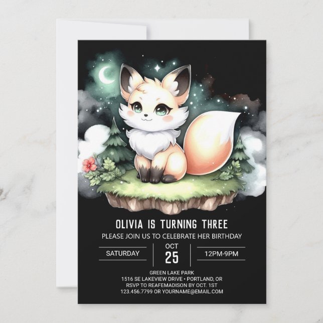 Invitación Dreamy Little Fox Birthday digital (Anverso)