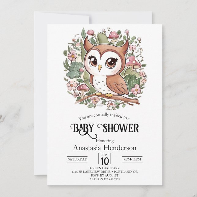 Invitación Dreamy Little Owl Baby Shower (Anverso)