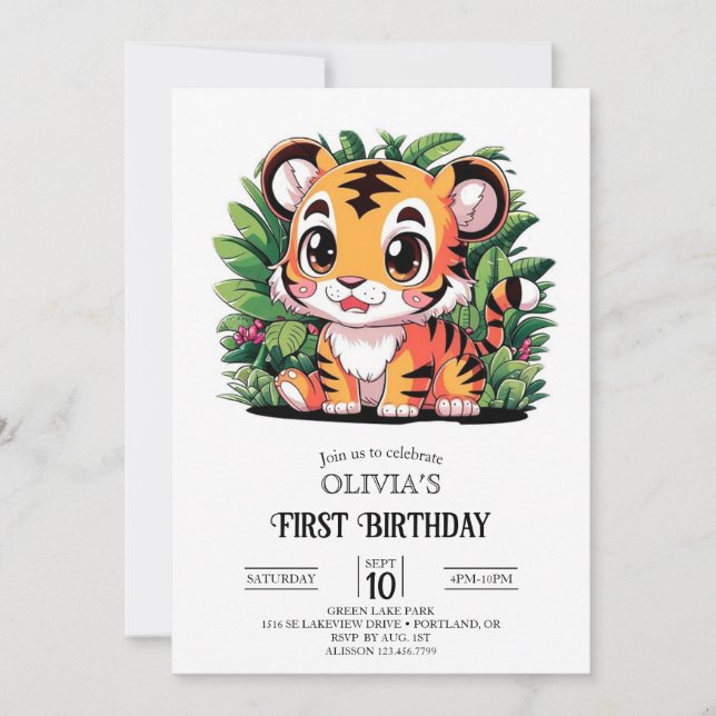 Invitación Dreamy Little Tiger 1er cumpleaños digital (Anverso)