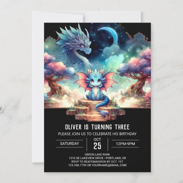 Invitación Dreamy Magical Dragon Birday (Anverso)